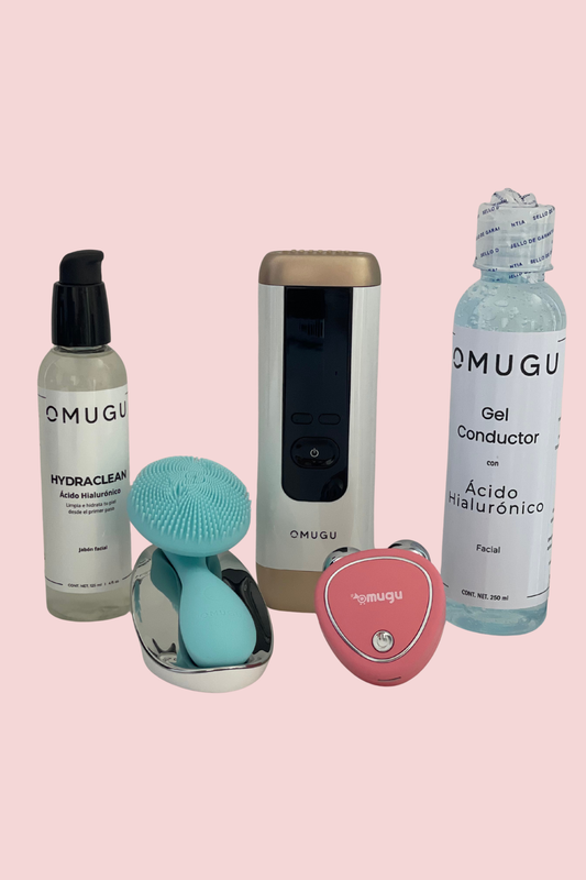 Kit 5 en 1 - Reductor de Arrugas, Levantamiento y Exfoliación Facial con Radiofrecuencia y Microcorriente para Rostro y Cuello